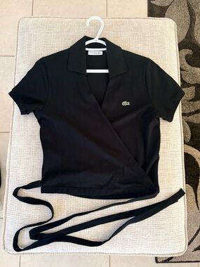 Lacoste Black Wrap Slim Fit Polo Top with Tie Waist Brand New, Never worn